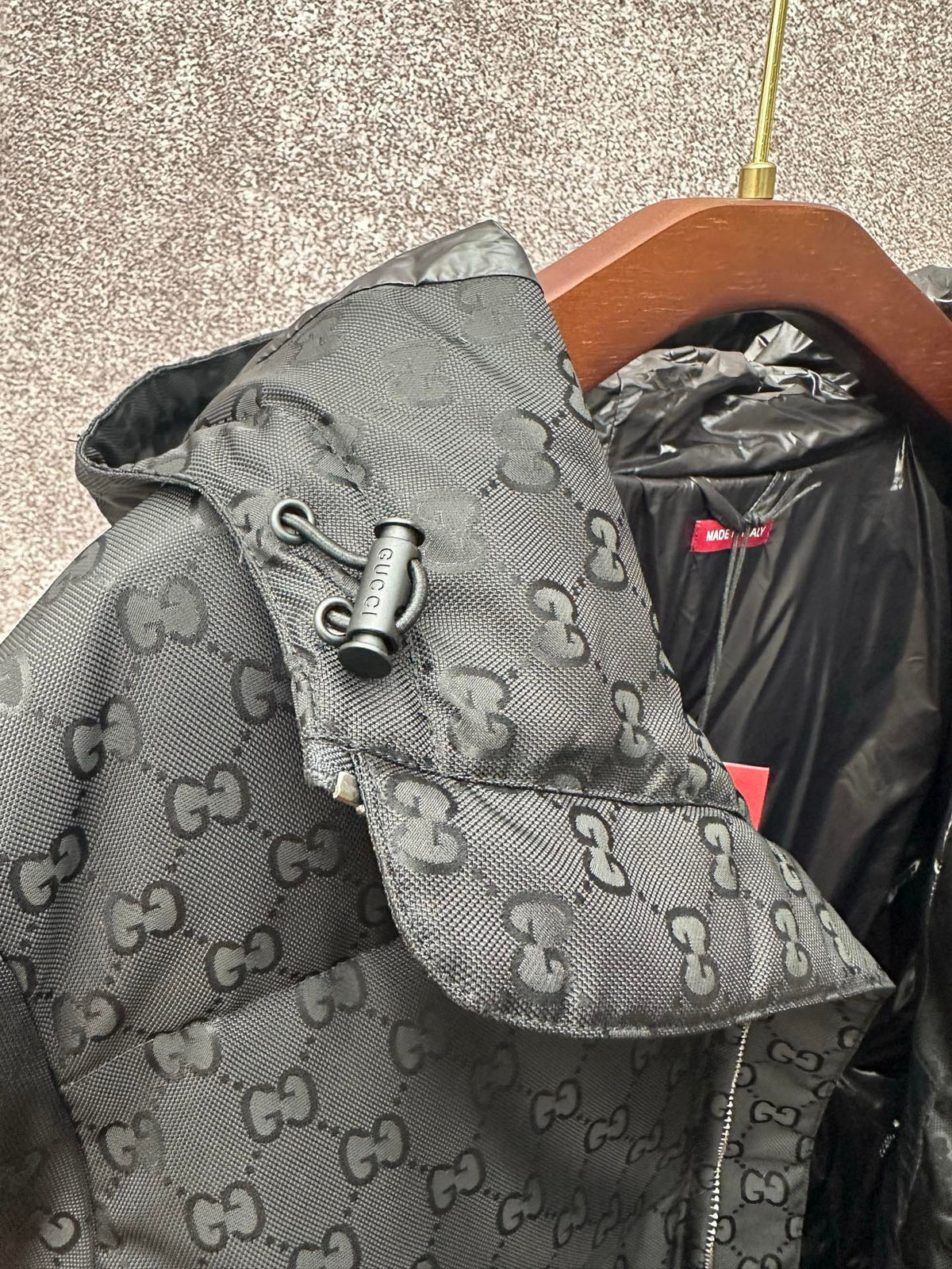 Gucci Black GG Heavy Nylon Canvas Hooded Down Jacket