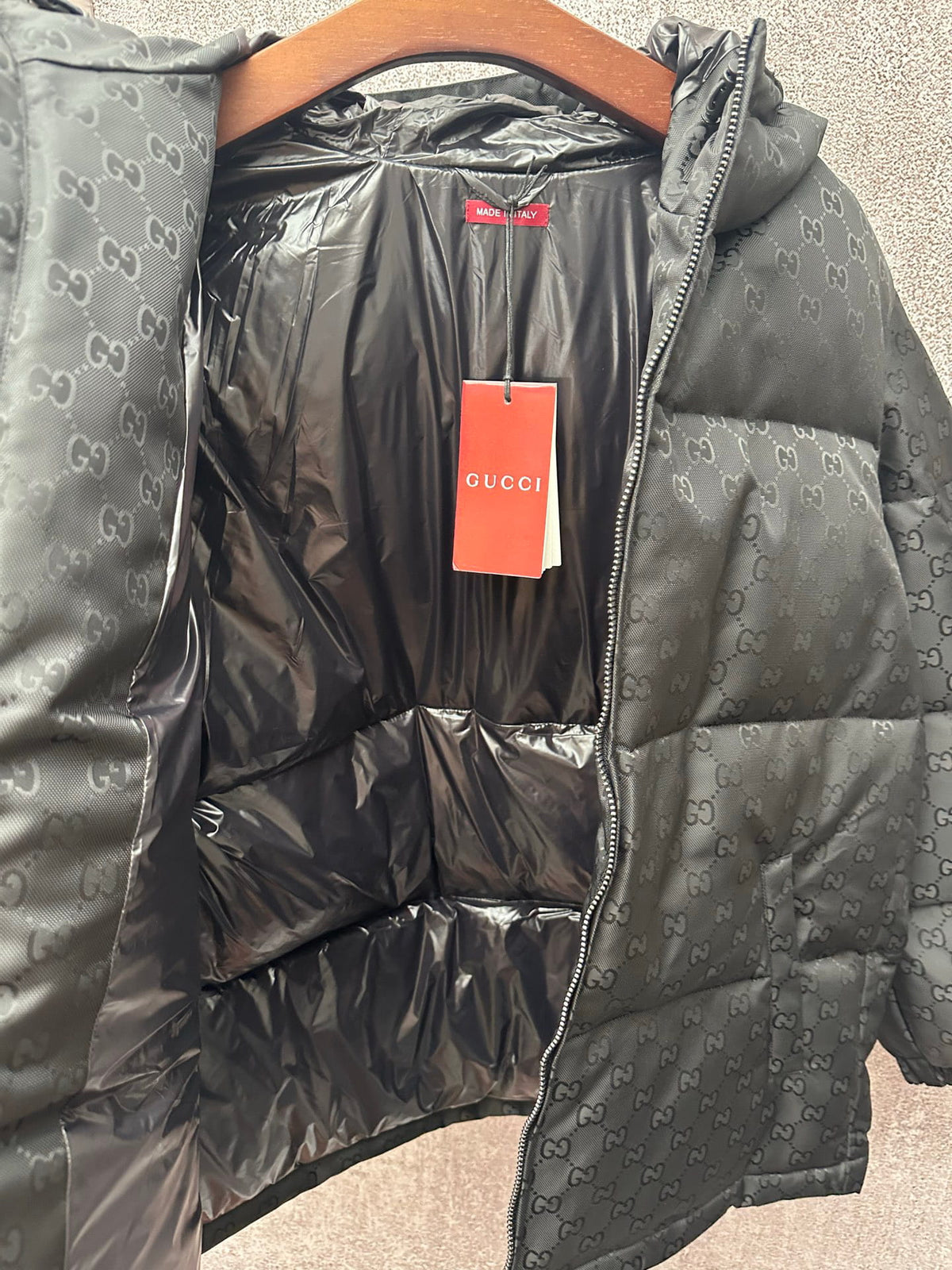 Gucci Black GG Heavy Nylon Canvas Hooded Down Jacket