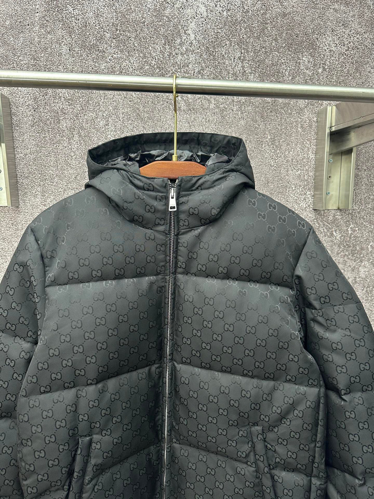 Gucci Black GG Heavy Nylon Canvas Hooded Down Jacket