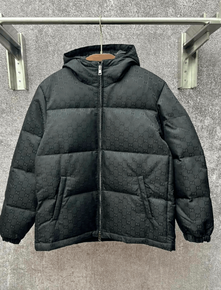 Gucci Black GG Heavy Nylon Canvas Hooded Down Jacket