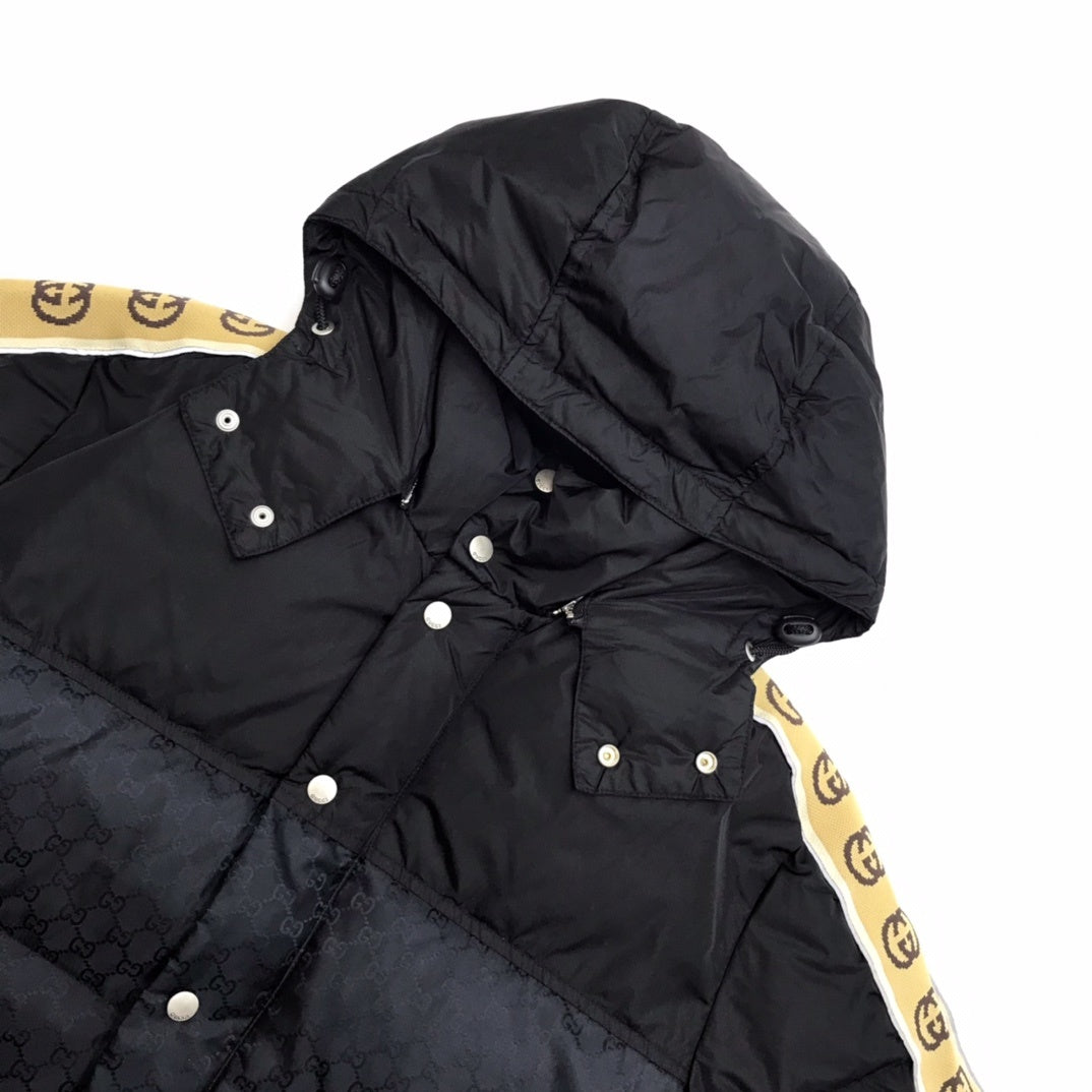 Gucci Black GG Jacquard Nylon Padded Coat - Hooded Winter Jacket
