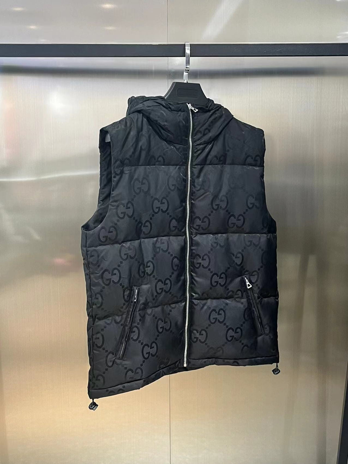 Gucci Men's Black Jumbo GG Canvas Padded Down Gilet Vest
