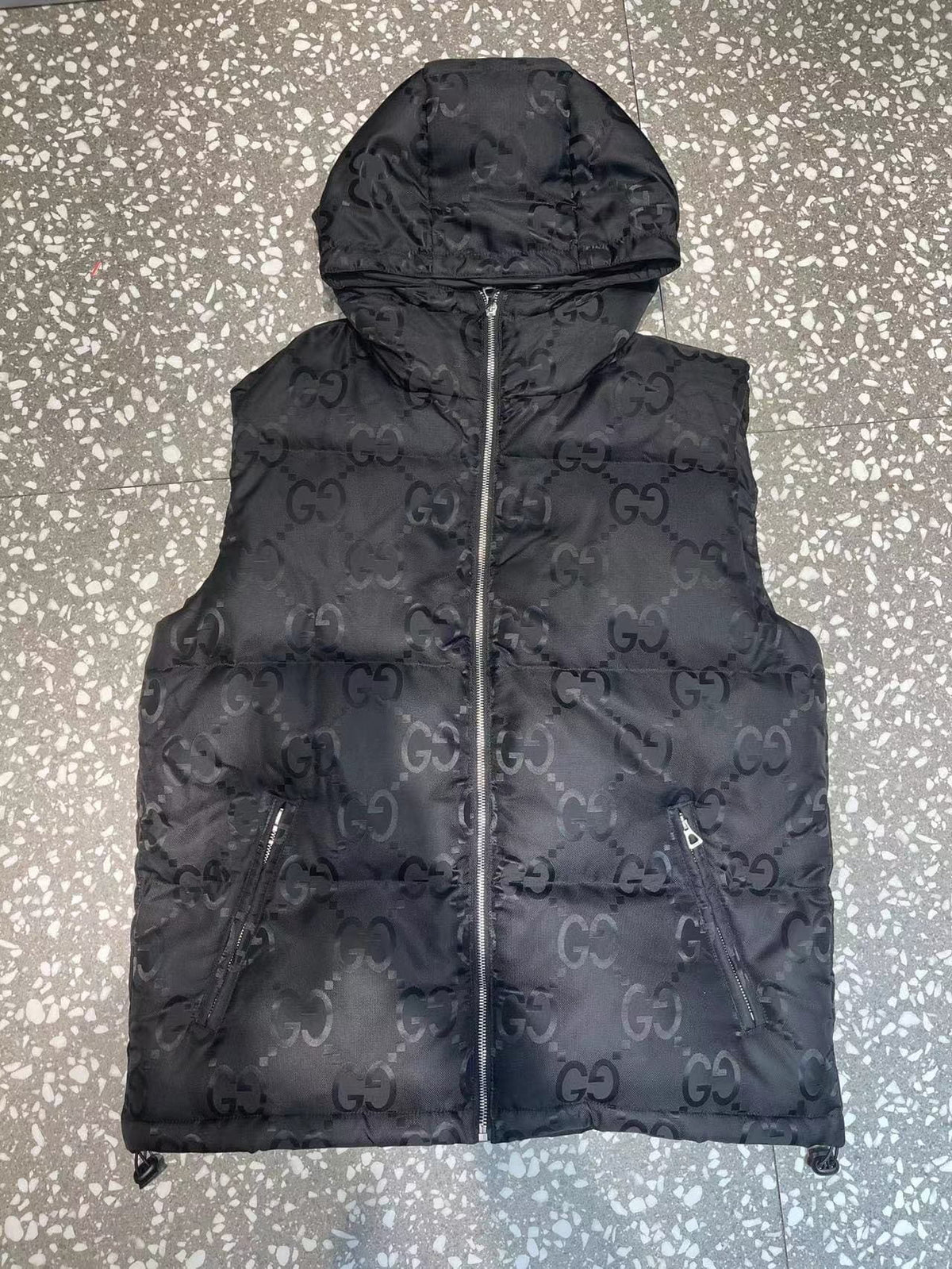 Gucci Men's Black Jumbo GG Canvas Padded Down Gilet Vest