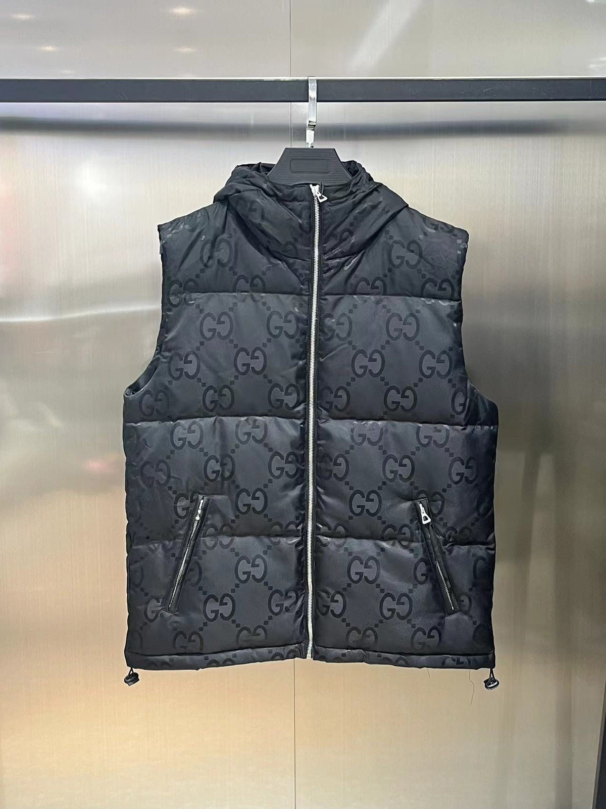 Gucci Men's Black Jumbo GG Canvas Padded Down Gilet Vest