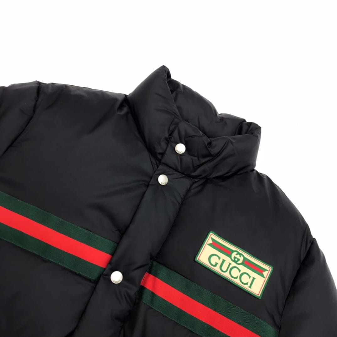 Gucci Black Web Stripe Quilted Down Puffer Jacket