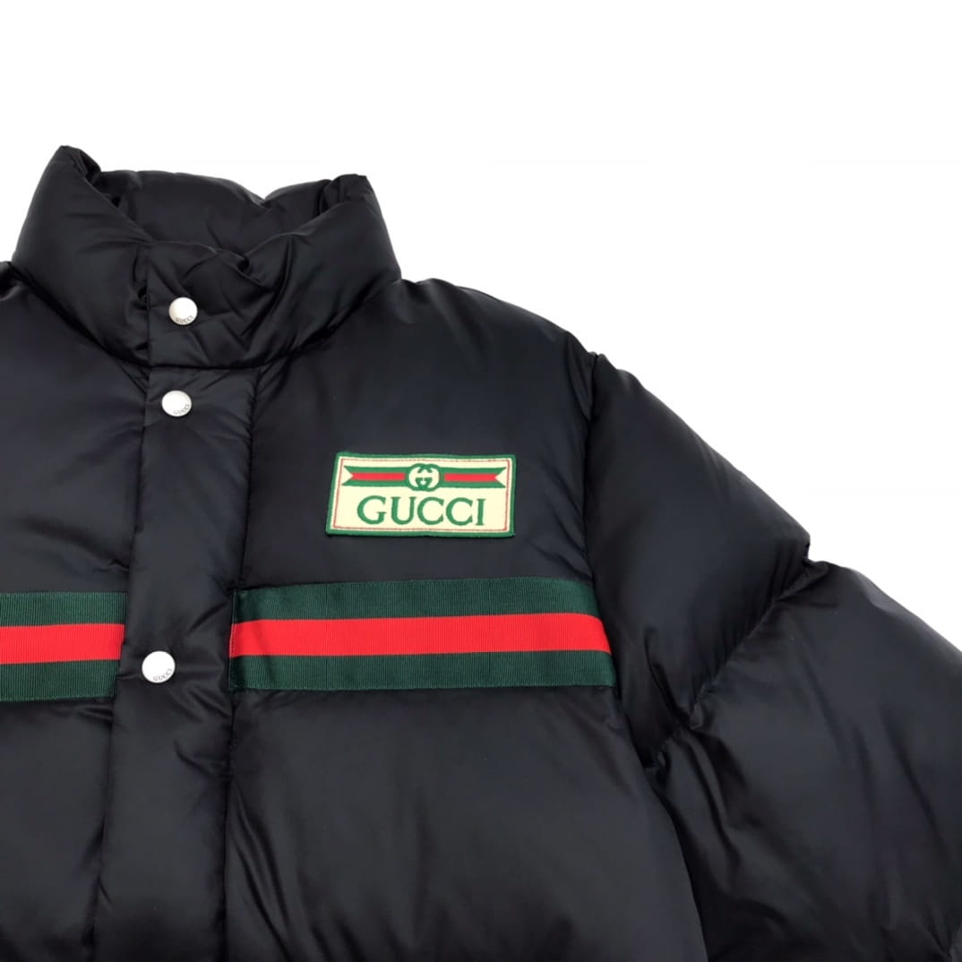 Gucci Black Web Stripe Quilted Down Puffer Jacket