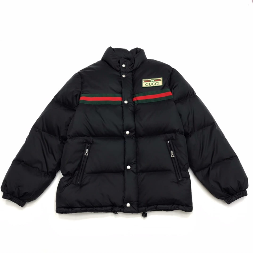 Gucci Black Web Stripe Quilted Down Puffer Jacket