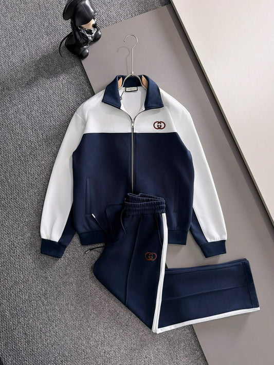 Gucci Navy Blue Technical Jersey Colorblock Track Suit Set - Interlocking G