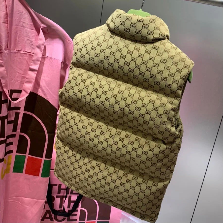 Gucci x The North Face Beige GG Canvas Goose Down Puffer Vest Gilet