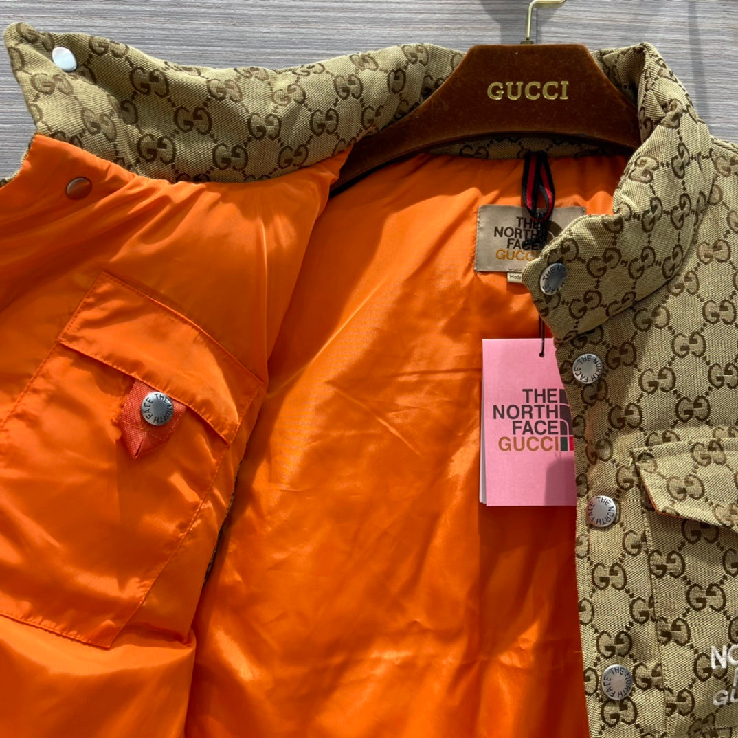Gucci x The North Face Beige GG Canvas Goose Down Puffer Vest Gilet
