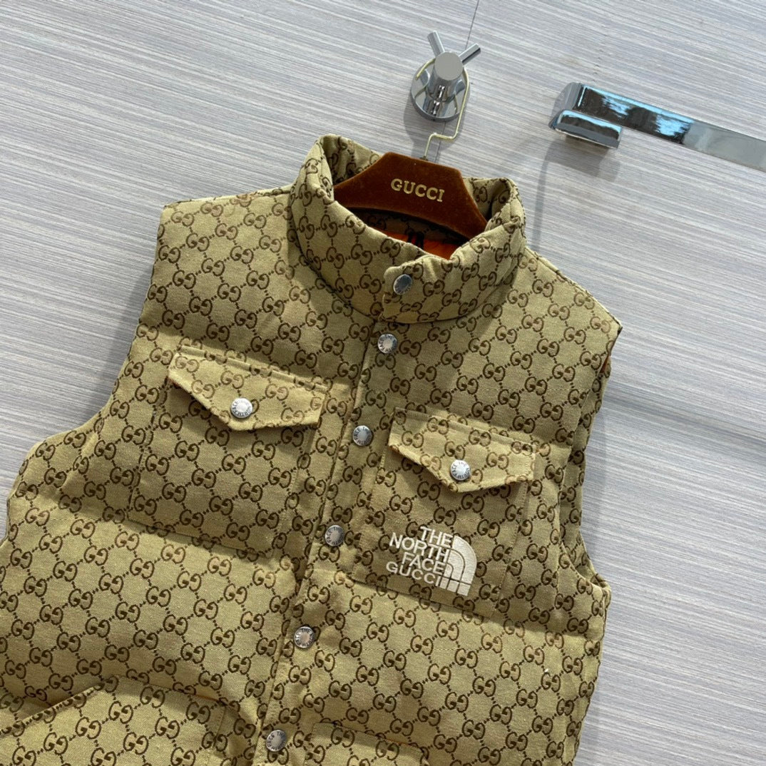 Gucci x The North Face Beige GG Canvas Goose Down Puffer Vest Gilet