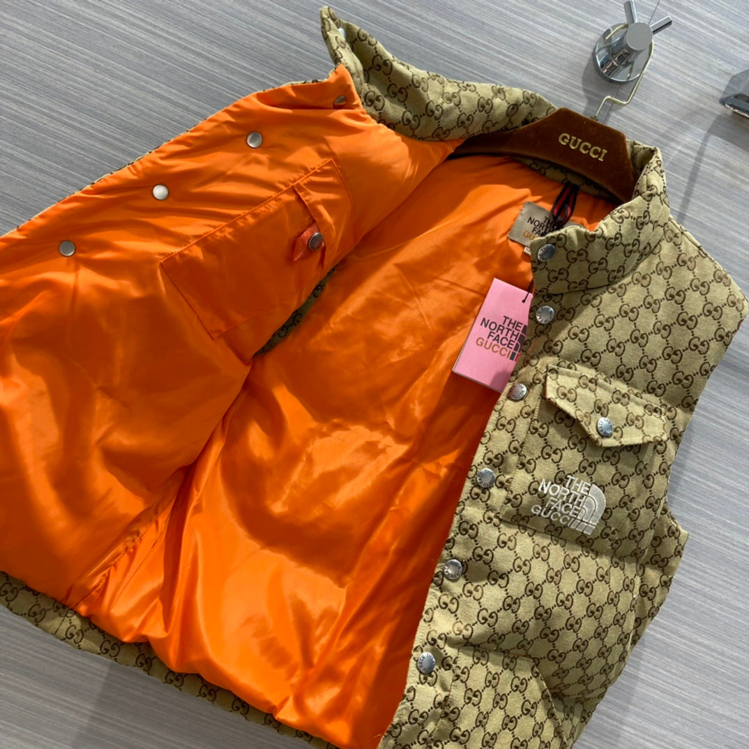 Gucci x The North Face Beige GG Canvas Goose Down Puffer Vest Gilet
