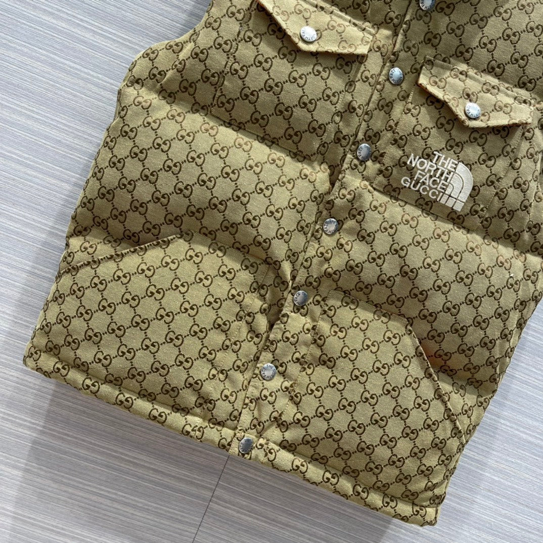 Gucci x The North Face Beige GG Canvas Goose Down Puffer Vest Gilet