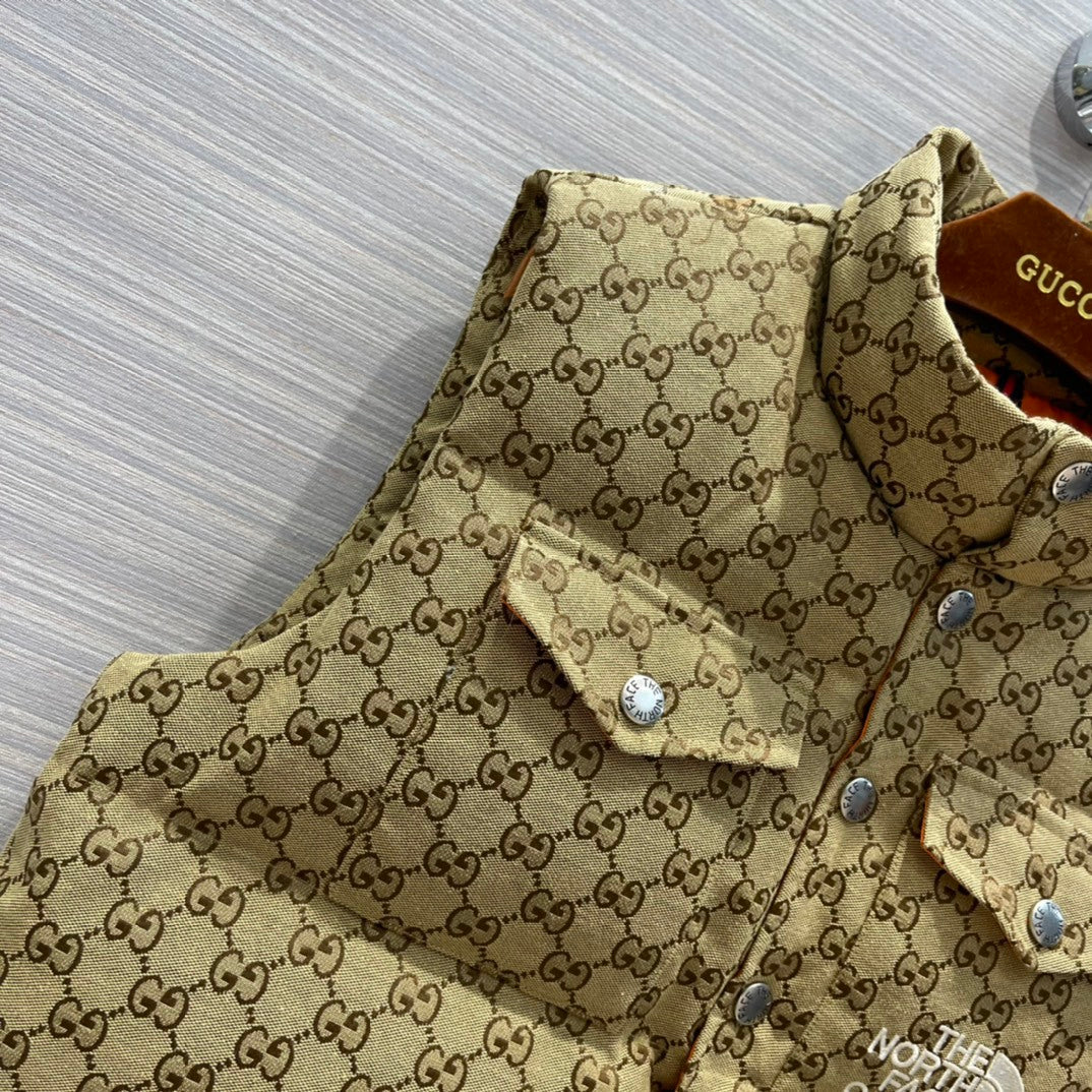 Gucci x The North Face Beige GG Canvas Goose Down Puffer Vest Gilet