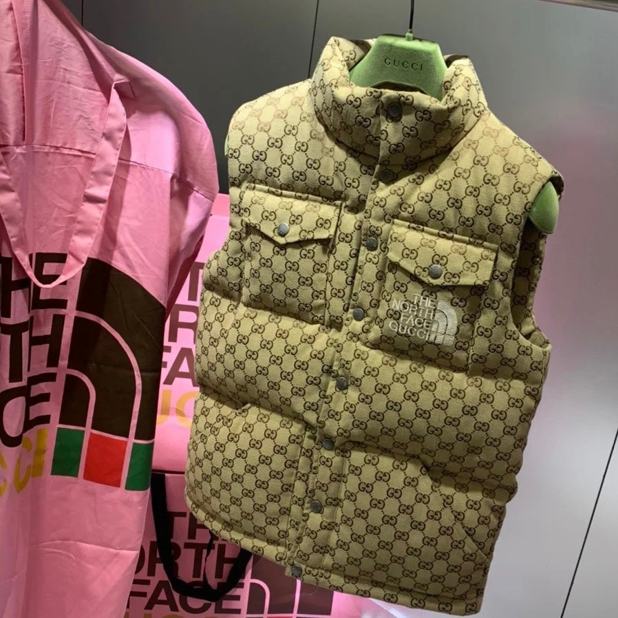 Gucci x The North Face Beige GG Canvas Goose Down Puffer Vest Gilet