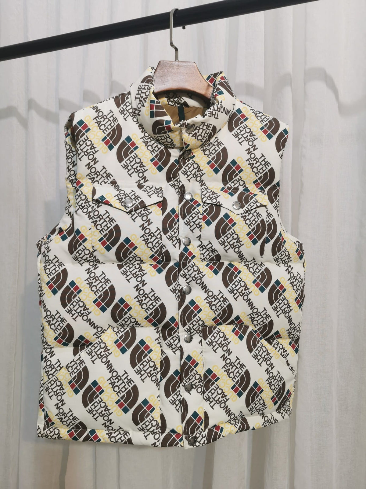 Gucci x The North Face Cream All-Over Logo Monogram Goose Down Vest Gilet