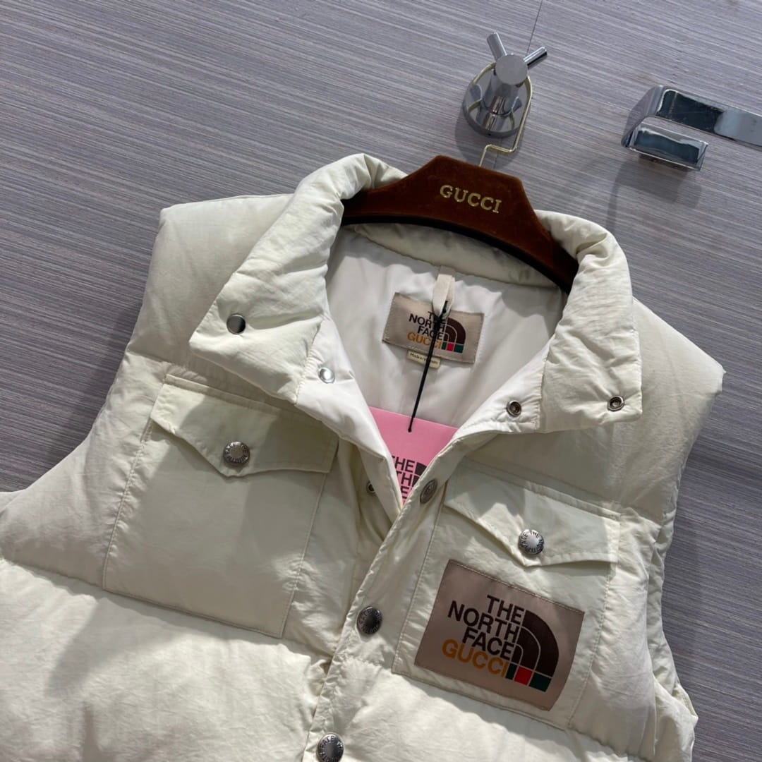 Gucci x The North Face Cream Off-White Goose Down Puffer Vest Gilet