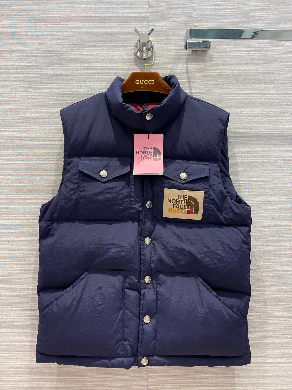 Gucci x The North Face Navy Blue Nylon Goose Down Puffer Vest Gilet