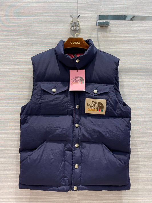 Gucci x The North Face Navy Blue Nylon Goose Down Puffer Vest Gilet