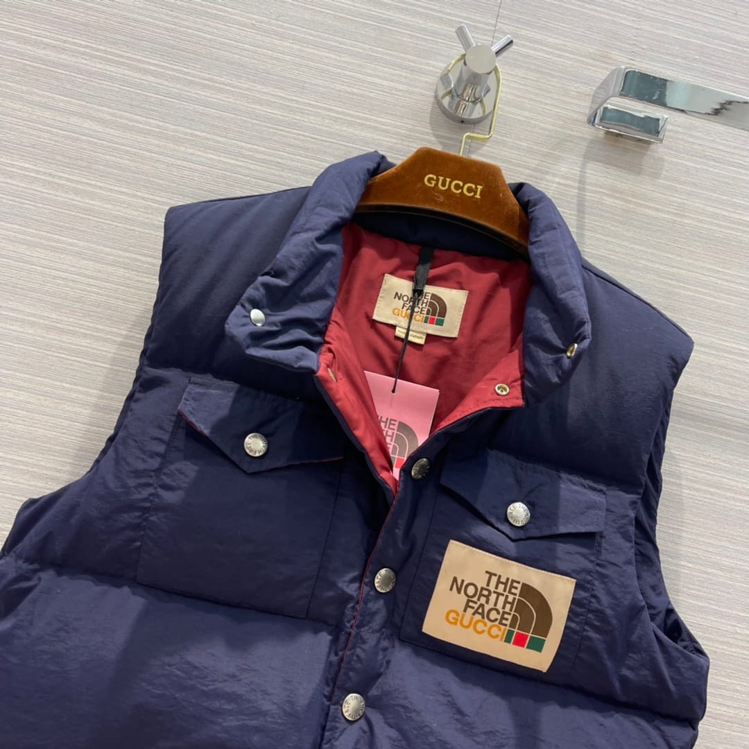 Gucci x The North Face Navy Blue Nylon Goose Down Puffer Vest Gilet