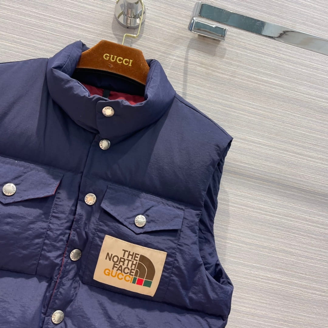Gucci x The North Face Navy Blue Nylon Goose Down Puffer Vest Gilet