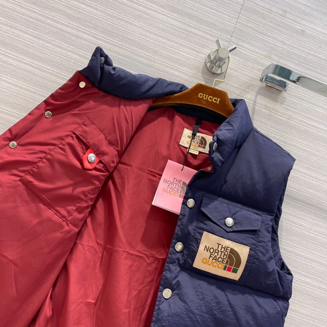 Gucci x The North Face Navy Blue Nylon Goose Down Puffer Vest Gilet