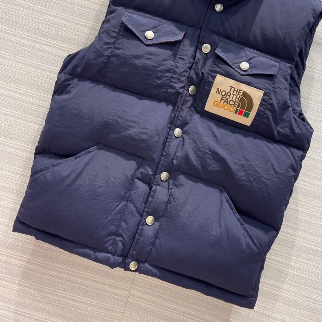 Gucci x The North Face Navy Blue Nylon Goose Down Puffer Vest Gilet