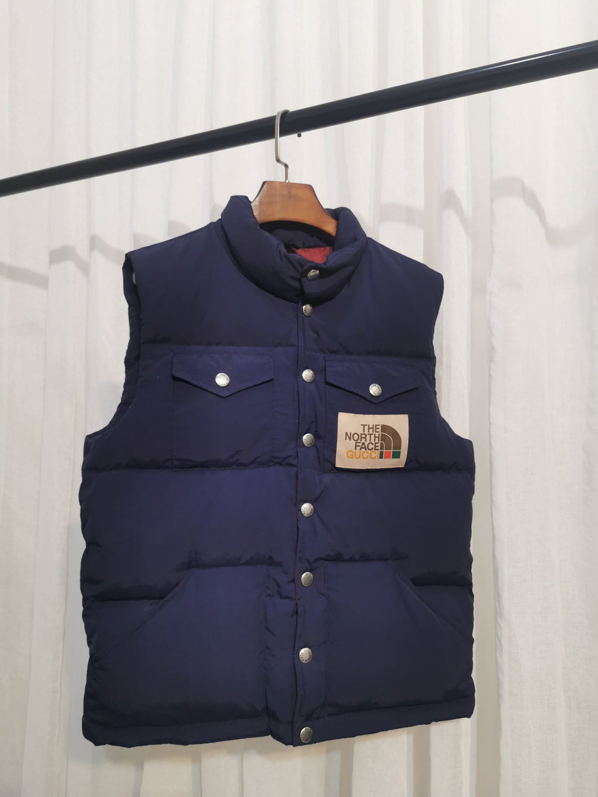 Gucci x The North Face Navy Blue Nylon Goose Down Puffer Vest Gilet