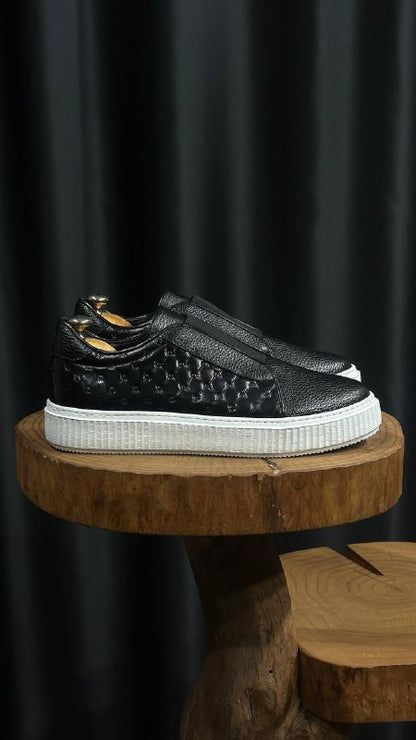 HolloShoe Onyx Black Pebbled Leather Slip-Ons