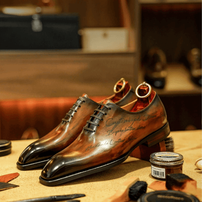 High-end leather oxford shoes on display