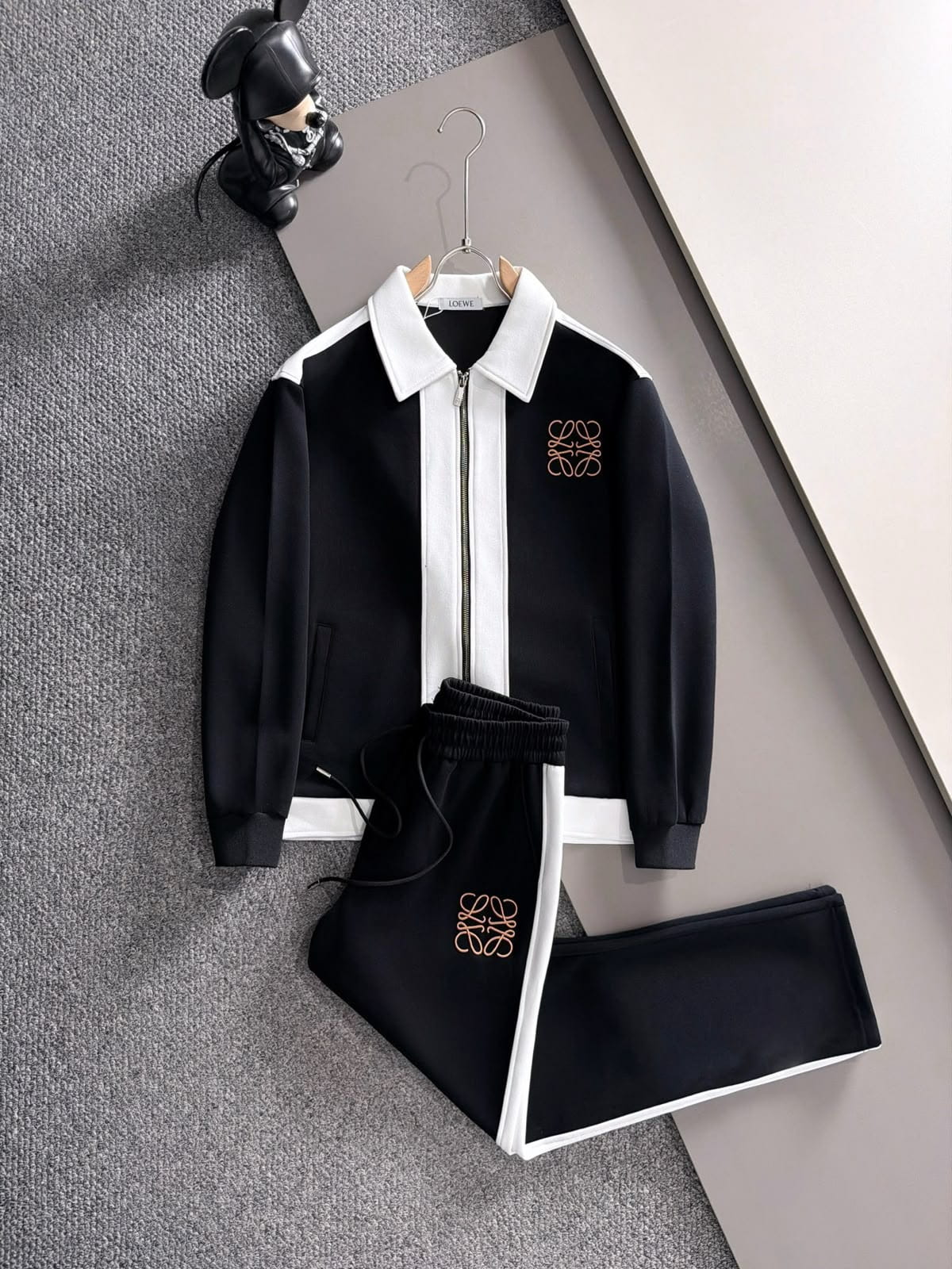 Loewe Black & White Contrast Anagram Embroidered Tracksuit Set