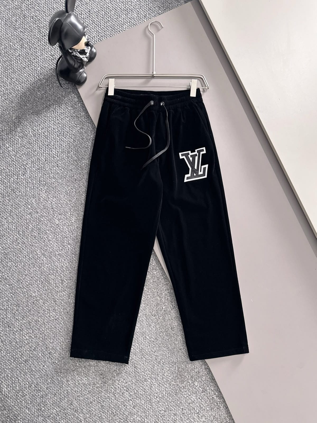 Louis Vuitton LV  Black Velour Monogram Flower Patch Hooded Tracksuit Set