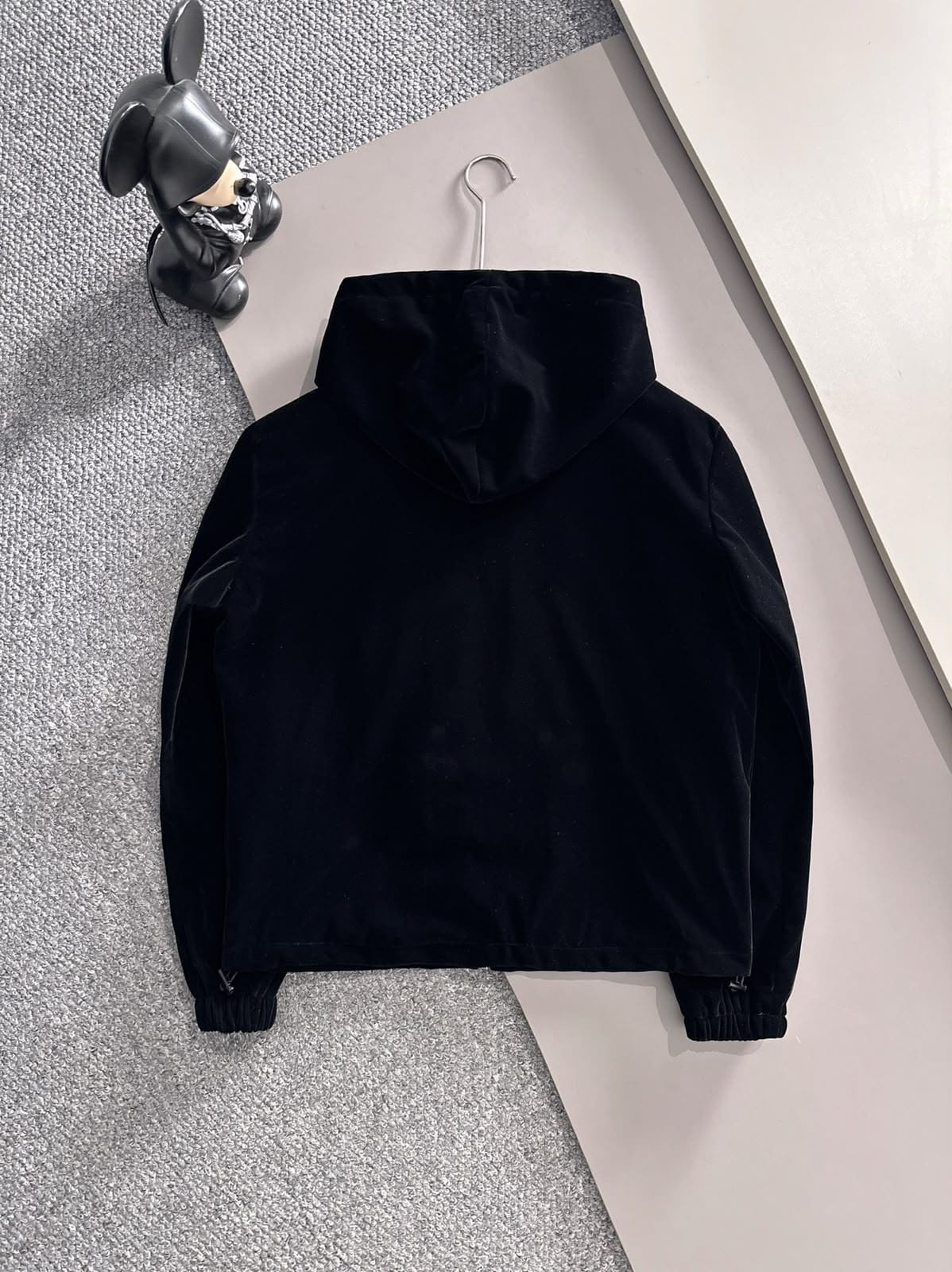 Louis Vuitton LV  Black Velour Monogram Flower Patch Hooded Tracksuit Set