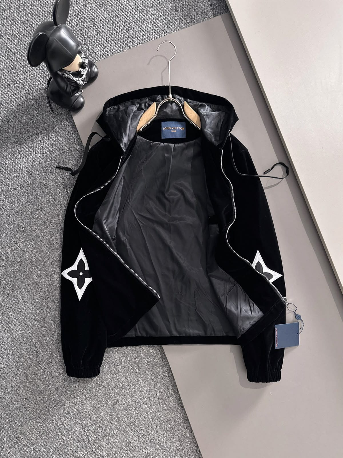 Louis Vuitton LV Black Velour Monogram Flower Patch Hooded
