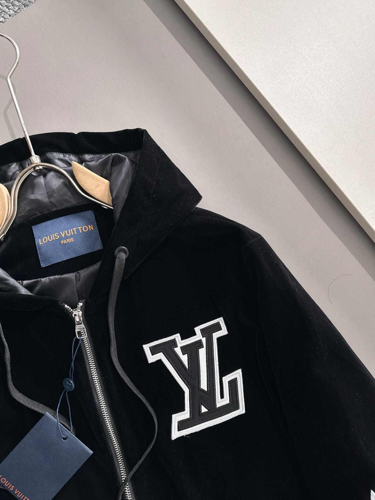 Louis Vuitton LV  Black Velour Monogram Flower Patch Hooded Tracksuit Set