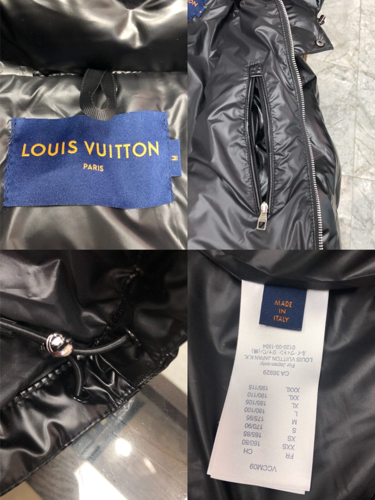 Louis Vuitton LV Monogram Embossed Leather Patch Black Glossy Down Jacket