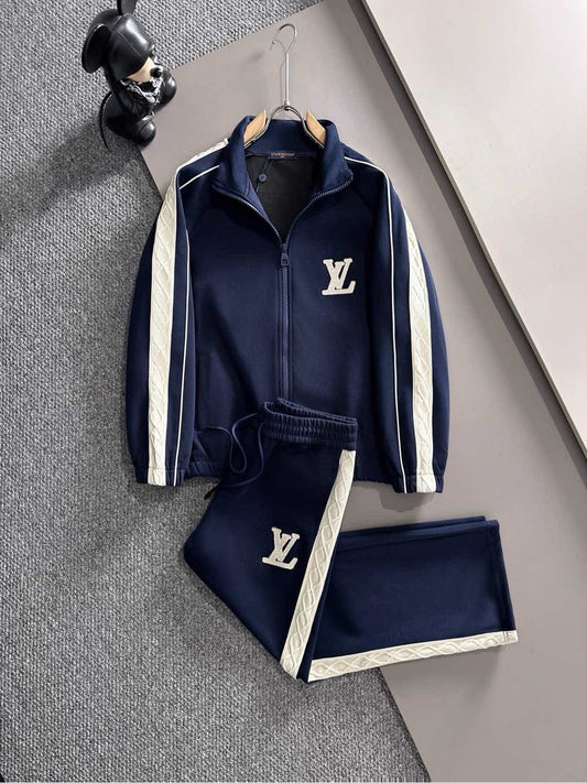 Louis Vuitton Navy Cable-Knit Stripe LV Patch Tracksuit Set