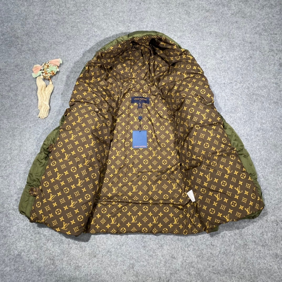 Louis Vuitton LV Long-Sleeved Olive Green Pillow Puffer Jacket