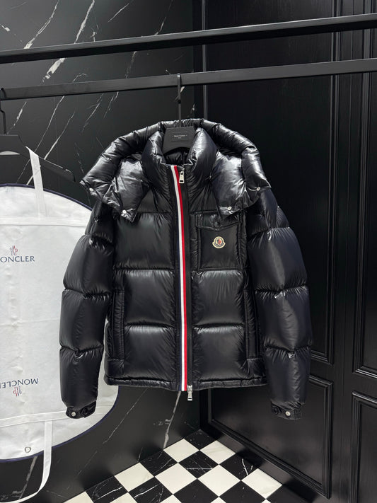 Moncler Men's Maya Black Glossy Hooded Short Down Puffer Jacket