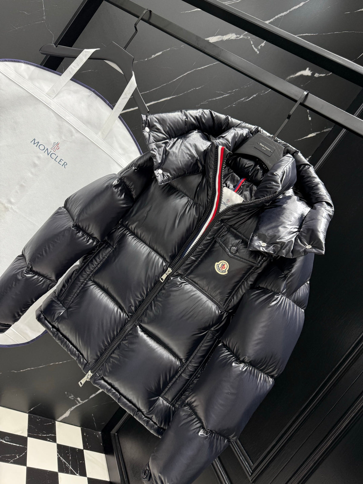 Moncler Men's Maya Black Glossy Hooded Short Down Puffer Jacket