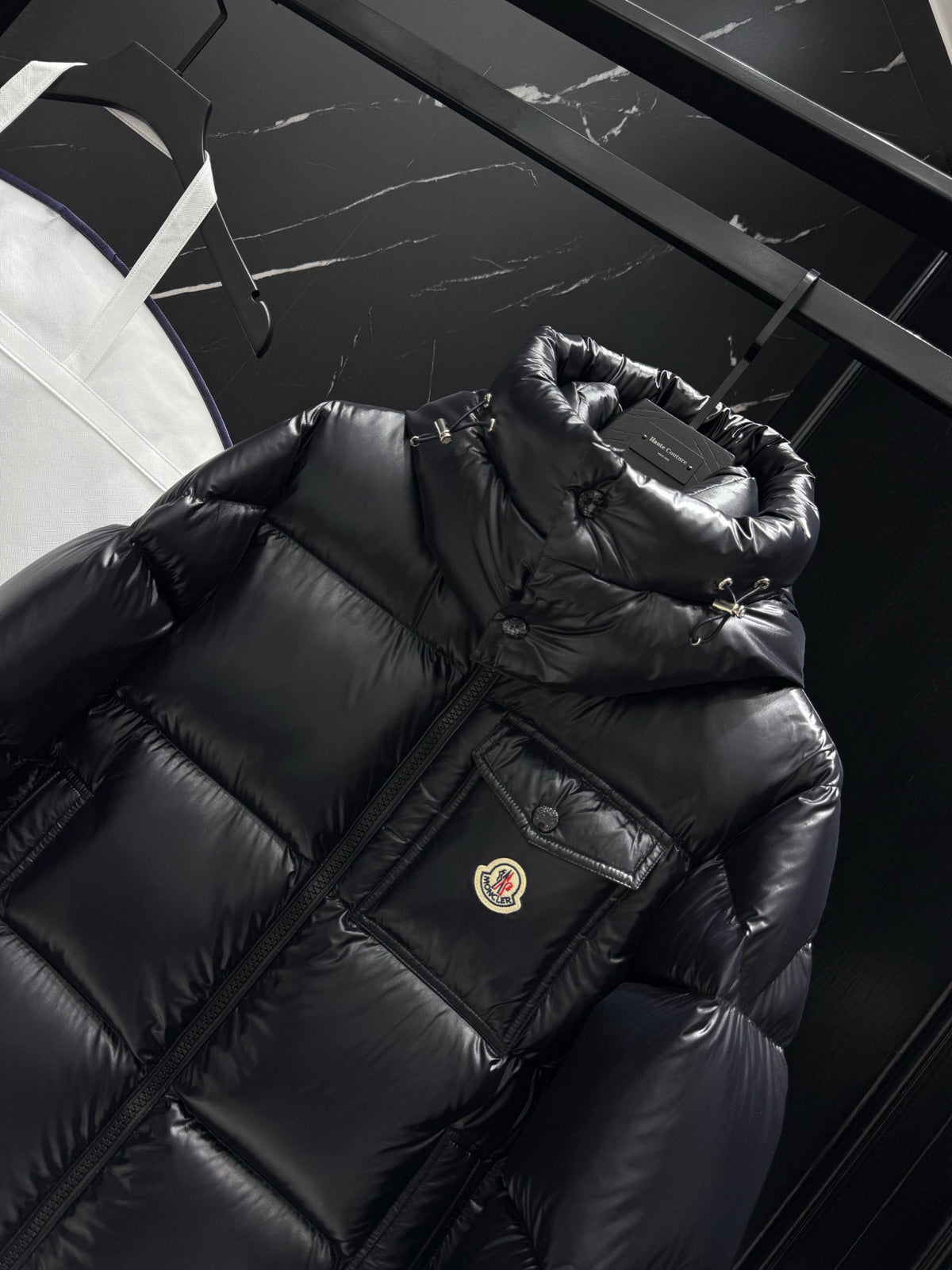 Moncler Men's Maya Black Glossy Hooded Short Down Puffer Jacket