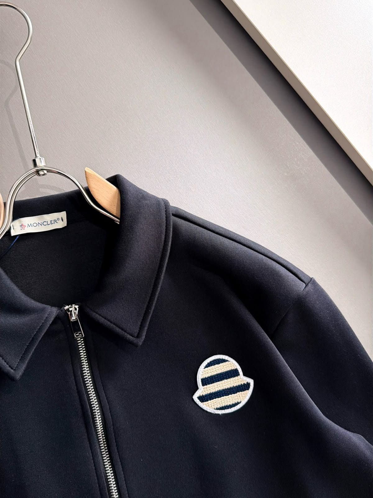 Moncler Black Striped Logo Patch Zip Tracksuit Set