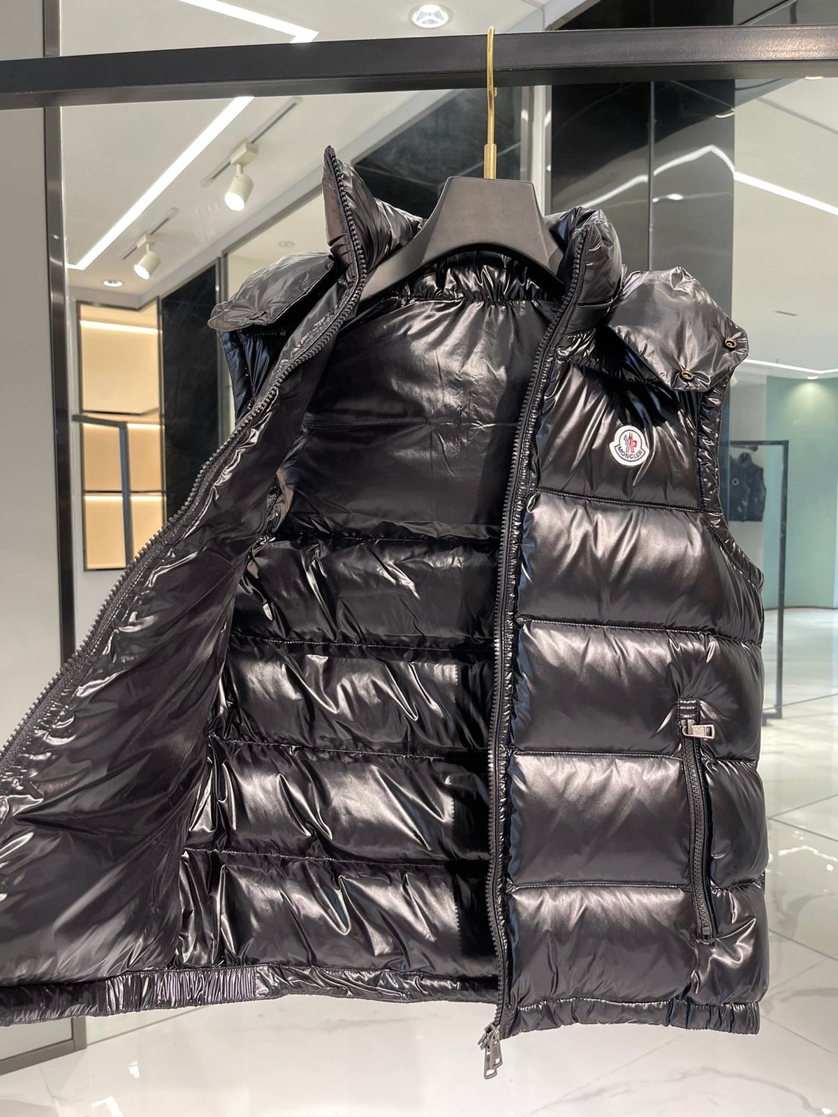 Moncler Tibb Black Glossy Nylon Down Gilet Puffer Vest