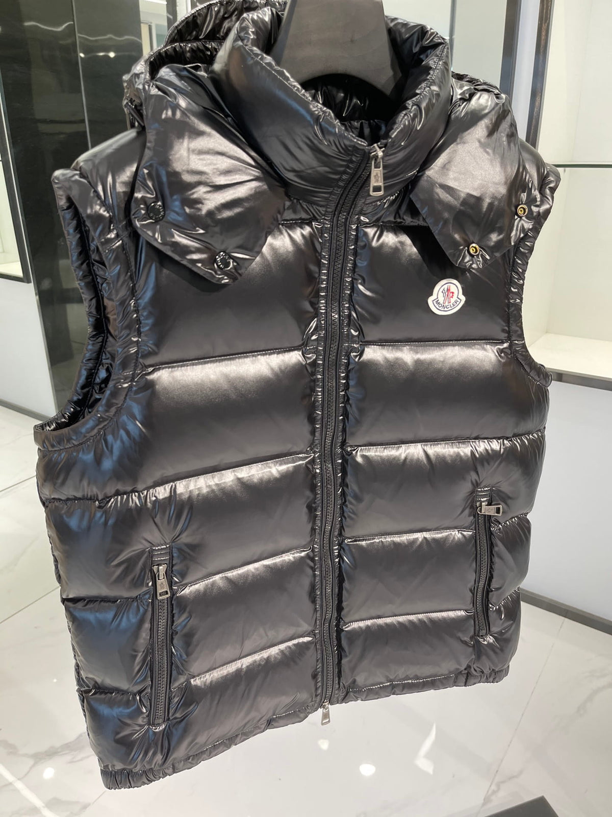 Moncler Tibb Black Glossy Nylon Down Gilet Puffer Vest