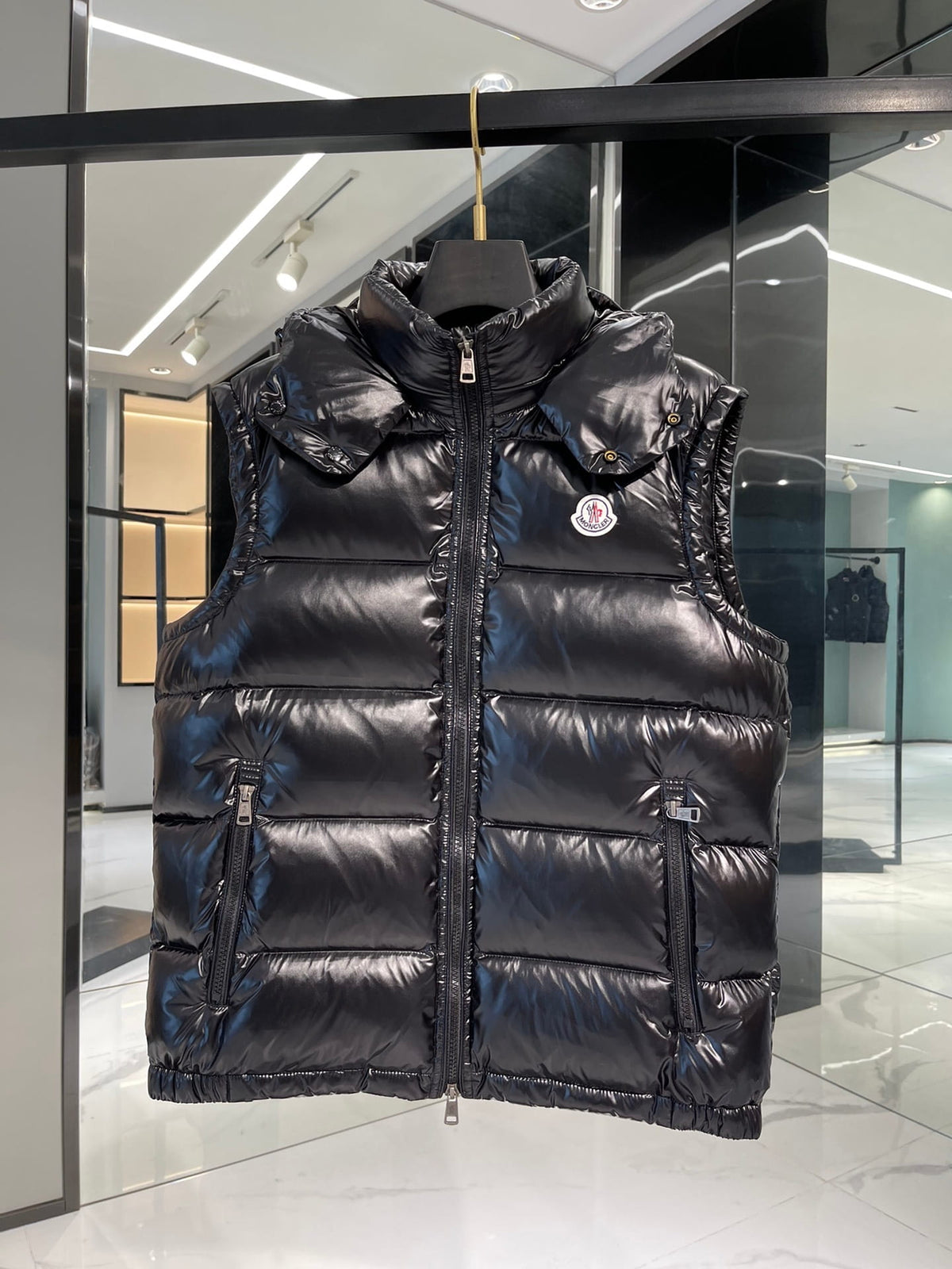 Moncler Tibb Black Glossy Nylon Down Gilet Puffer Vest