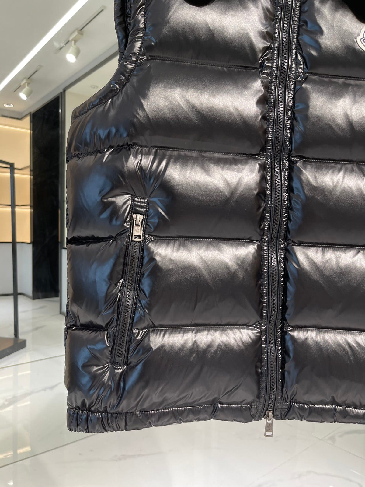 Moncler Tibb Black Glossy Nylon Down Gilet Puffer Vest