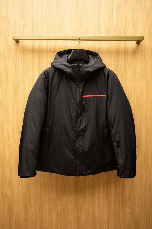 Prada Linea Rossa Black Technical Hooded Ski Down Jacket