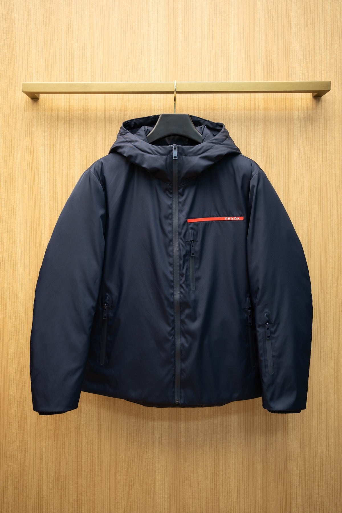 Prada Linea Rossa Navy Blue Technical Hooded Ski Down Jacket