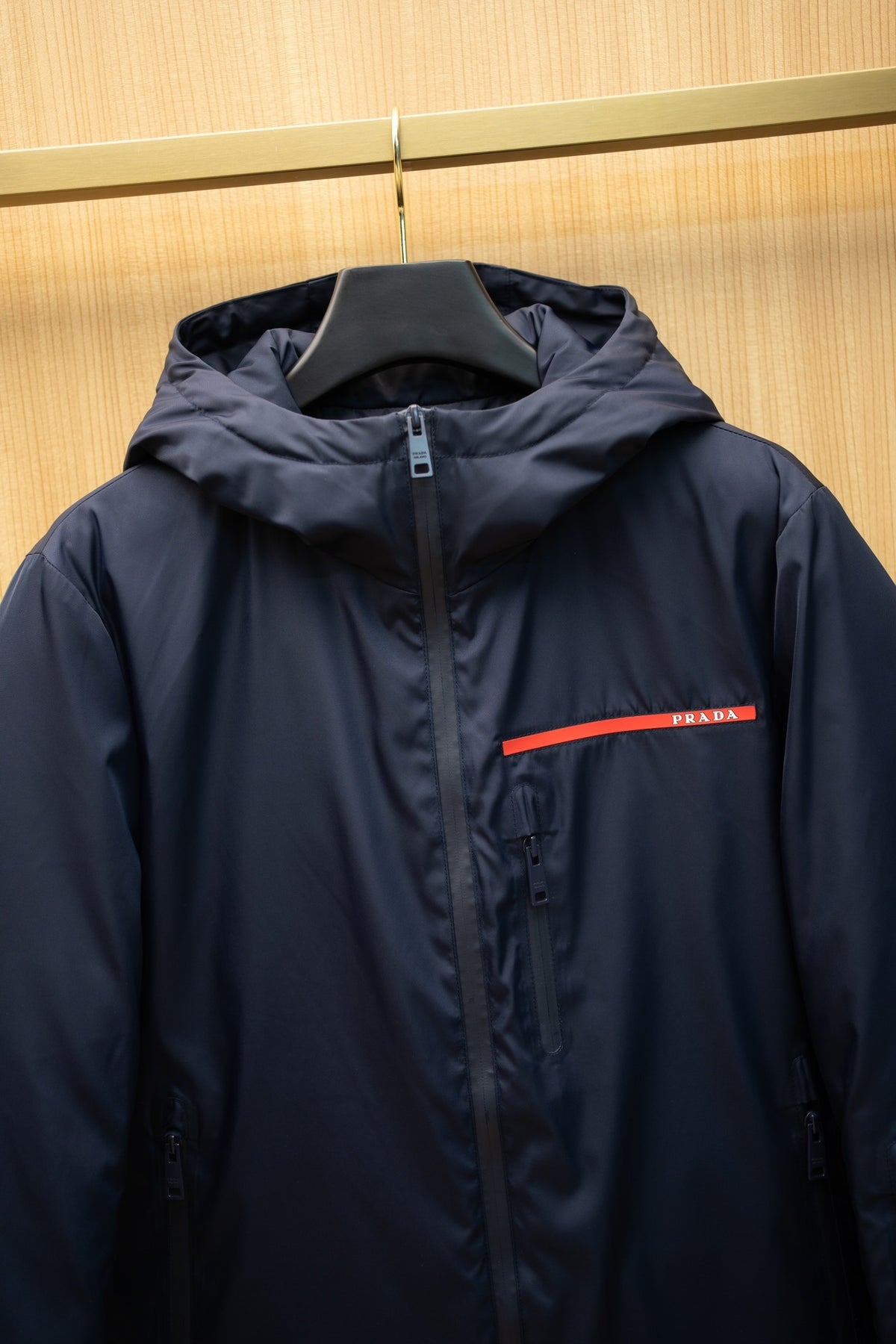 Prada Linea Rossa Navy Blue Technical Hooded Ski Down Jacket