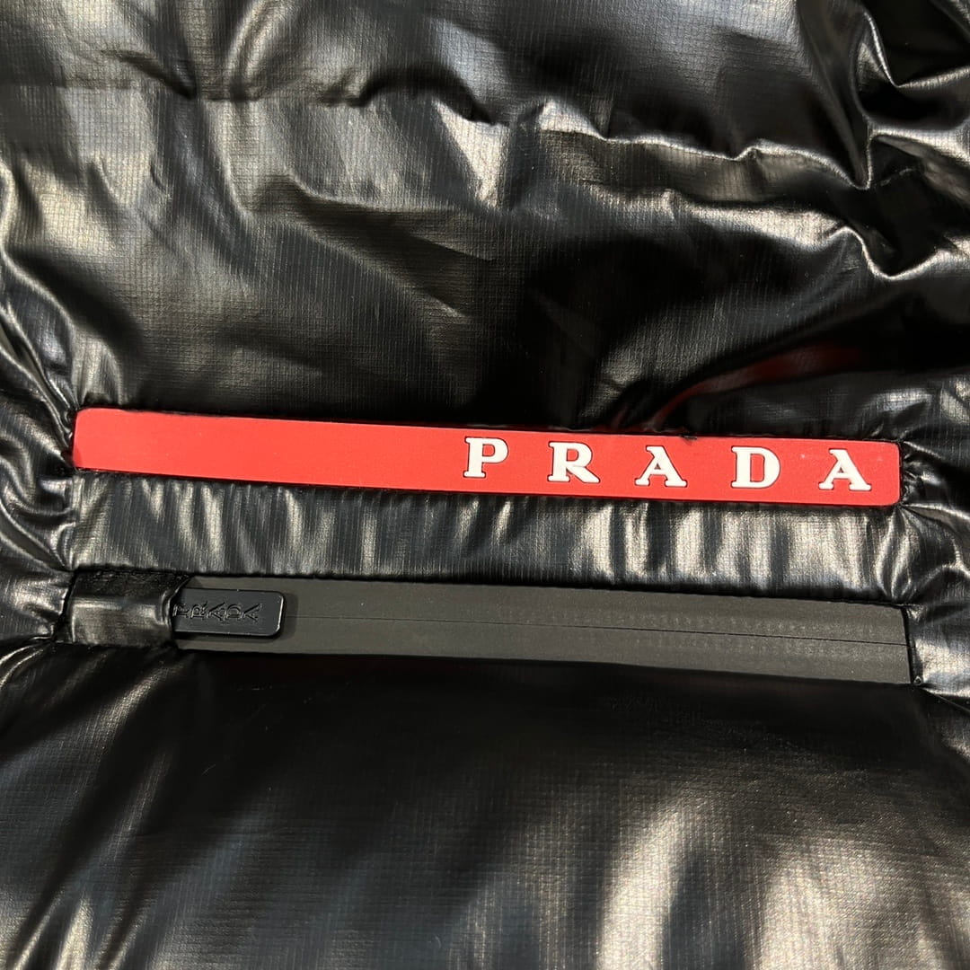 Prada Linea Rossa Men's Glossy Black Hooded Ski Down Jacket
